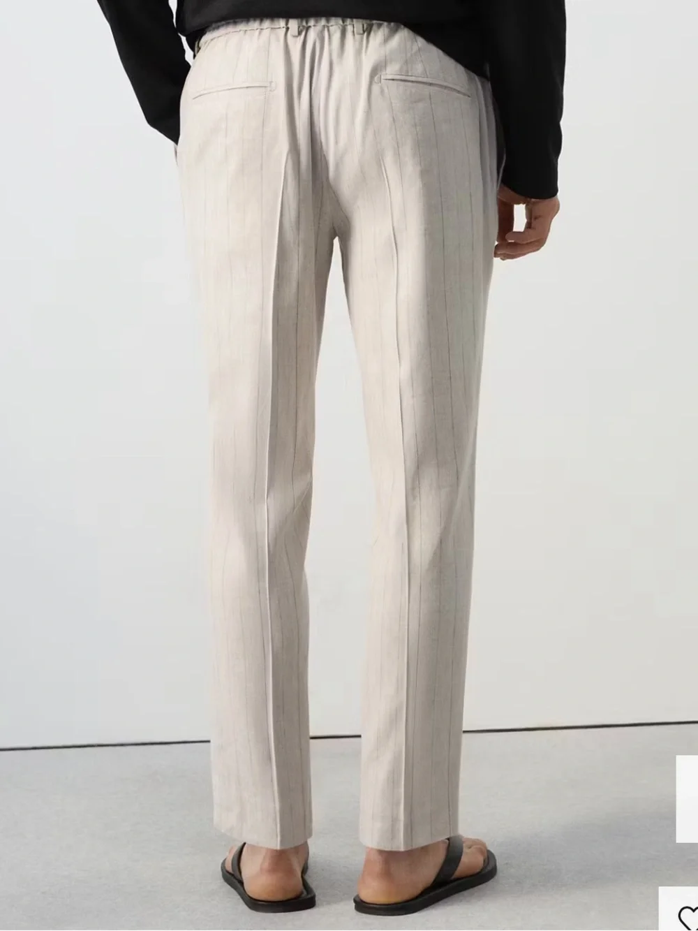 Mango Men’s Light Beige Pinstripe Drawstring Joggers STRIPED SLIM-FIT LINEN